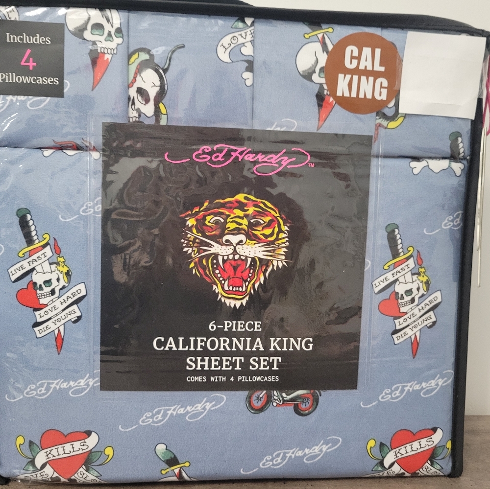 Ed Hardy CALIFORNIA KING Blue Sheet Set